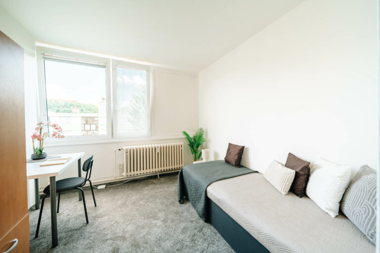 referenční byt v ulici Molákova v Praze Karlín pokoj který byl zrekonstruován firmou Dormitoryprague pro účely spolubydlení a správy nemovitostí ZDARMA